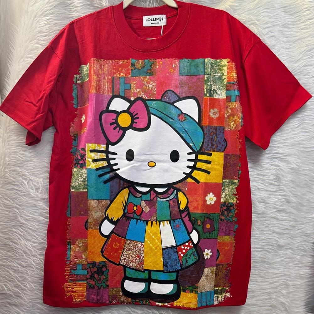 Hello Kitty Red Patchwork Graphic Kids Tee